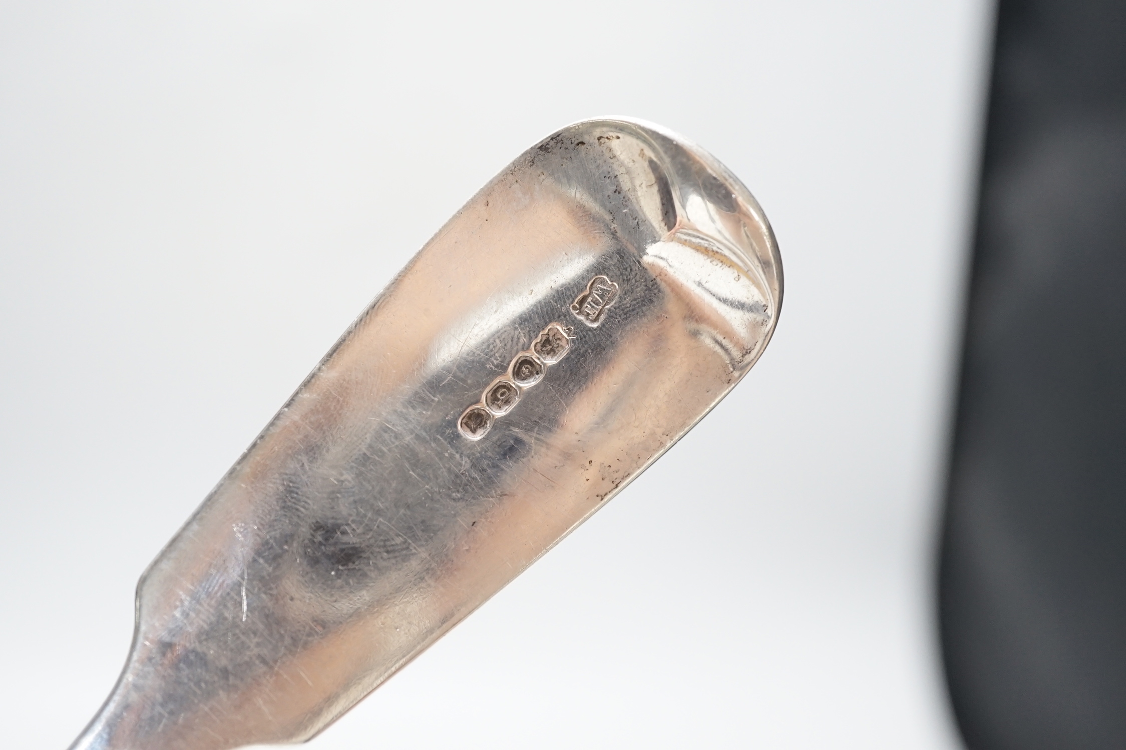 A William IV silver fiddle pattern soup ladle, William Eaton, London, 1831, 33.5cm, 6.7oz.